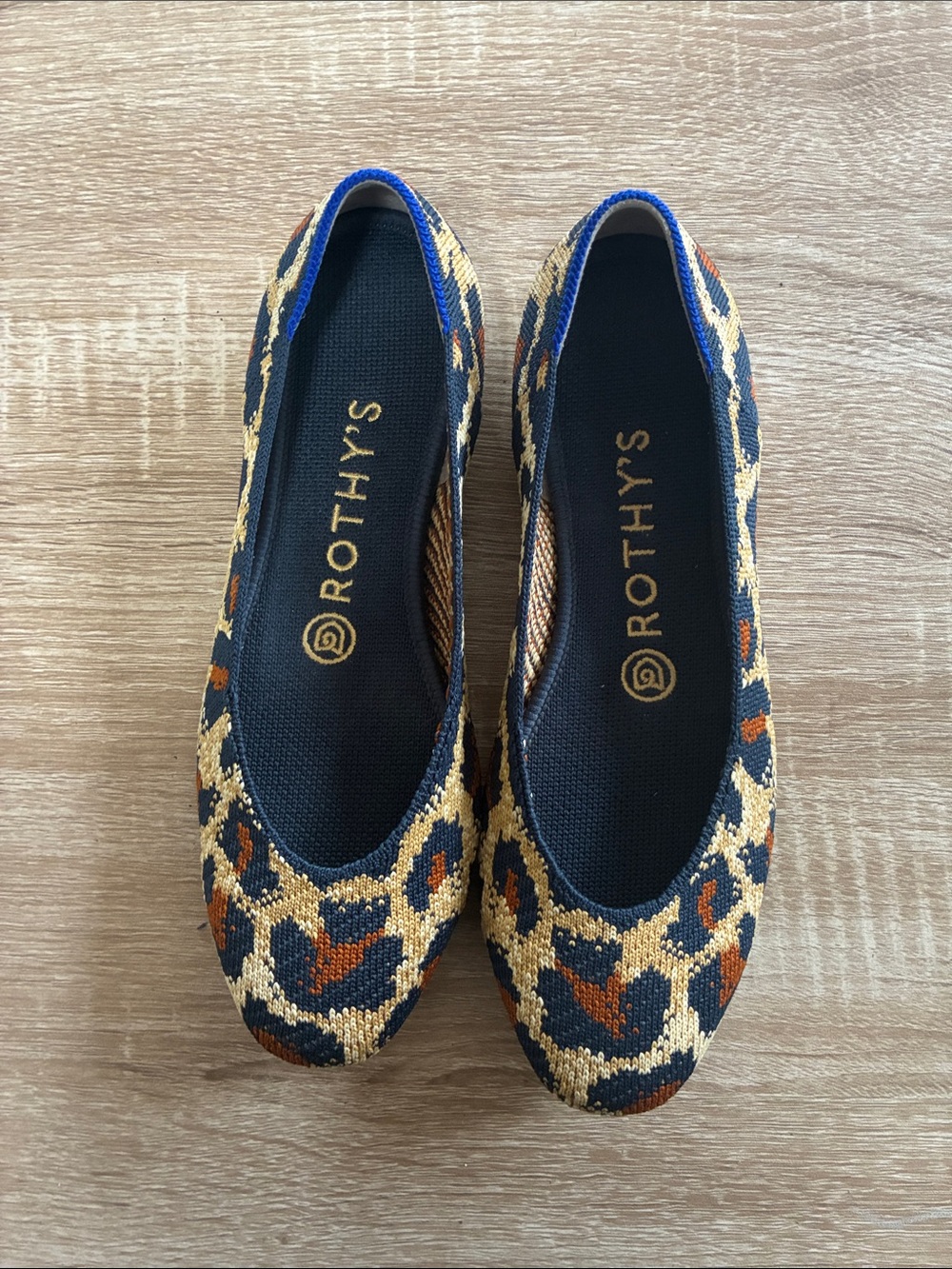 Rothy's Women's Leopard Knit Ballet Flats - Navy, Tan & Rust size 6.5